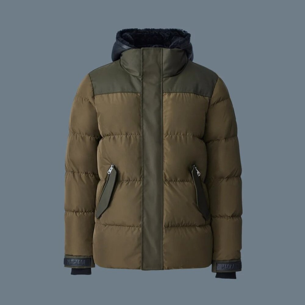 Mackage RILEY Classic Down Jacket with Removable Shearling bib / Army / Size S - Picture 2 of 7